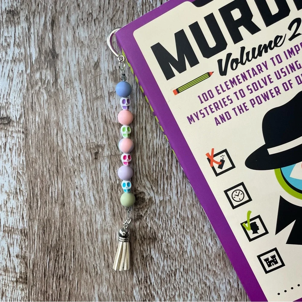 Bookmark Skull Halloween Handcrafted Artisan Beaded Metal Journal Gift Read Book